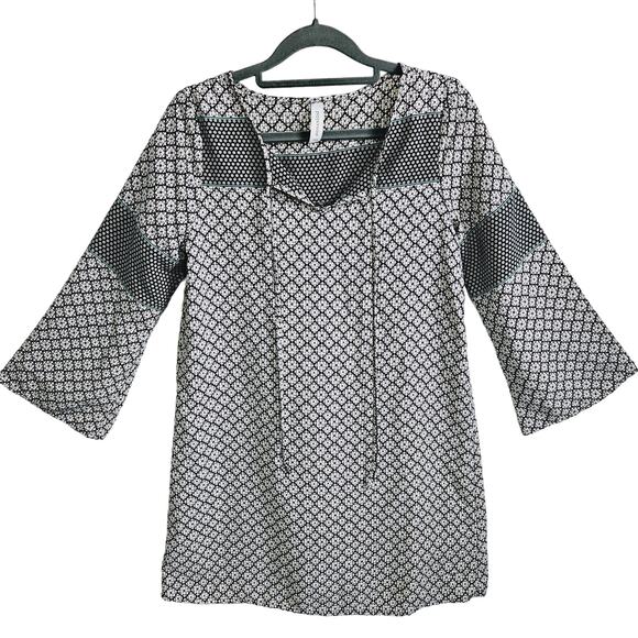 Peppermint Women's S Bell Sleeve Tunic Mixed Abstract Medallion Print Bohemian - Picture 1 of 7